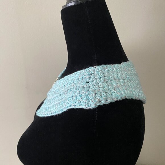 Handmade Crochet Blue Grey Bamboo Rayon Cotton Collar Neckwear Accessory - Picture 5 of 6